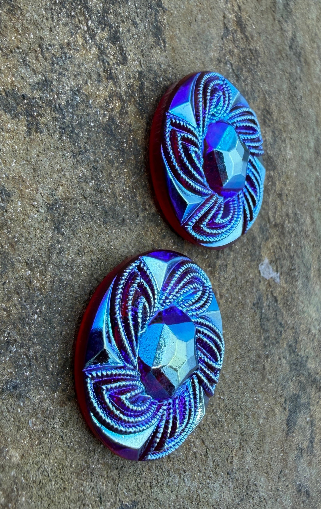 CLOSEOUT LOT of 2 Antique Czech Glass Button Cabochons 28mm