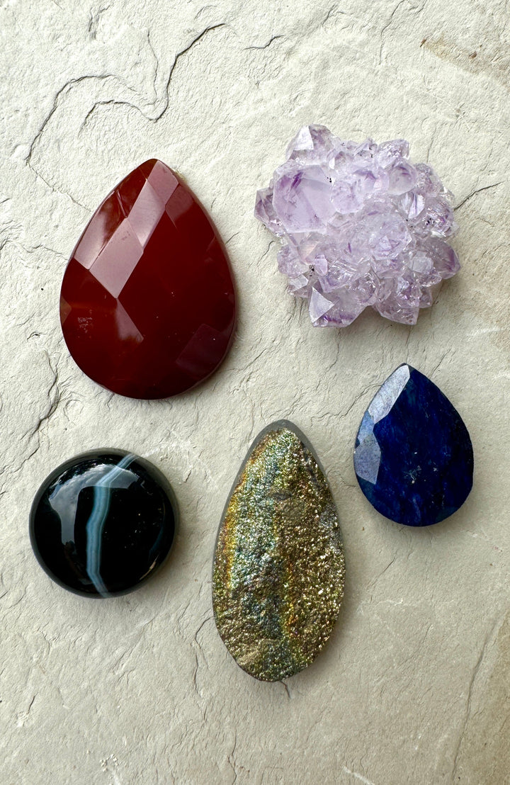 CLOSEOUT LOT of 5 Mixed Gemstone Cabochons Amethyst