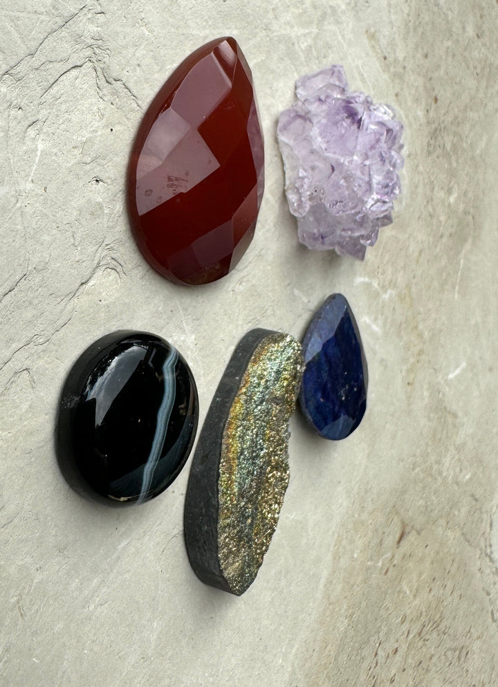 CLOSEOUT LOT of 5 Mixed Gemstone Cabochons Amethyst