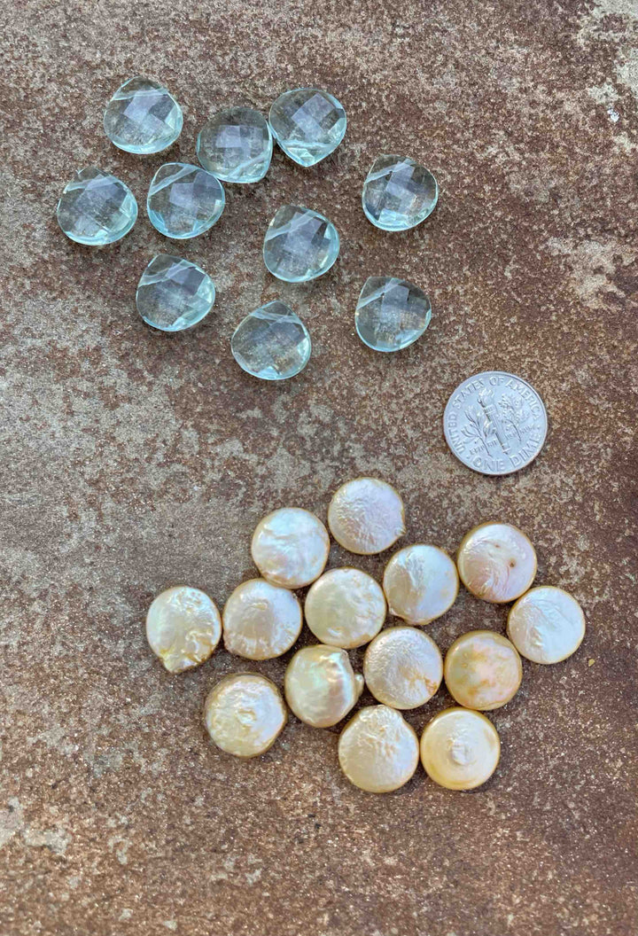 CLOSEOUT LOT of Freshwater Pearl Coin beads and Blue Topaz