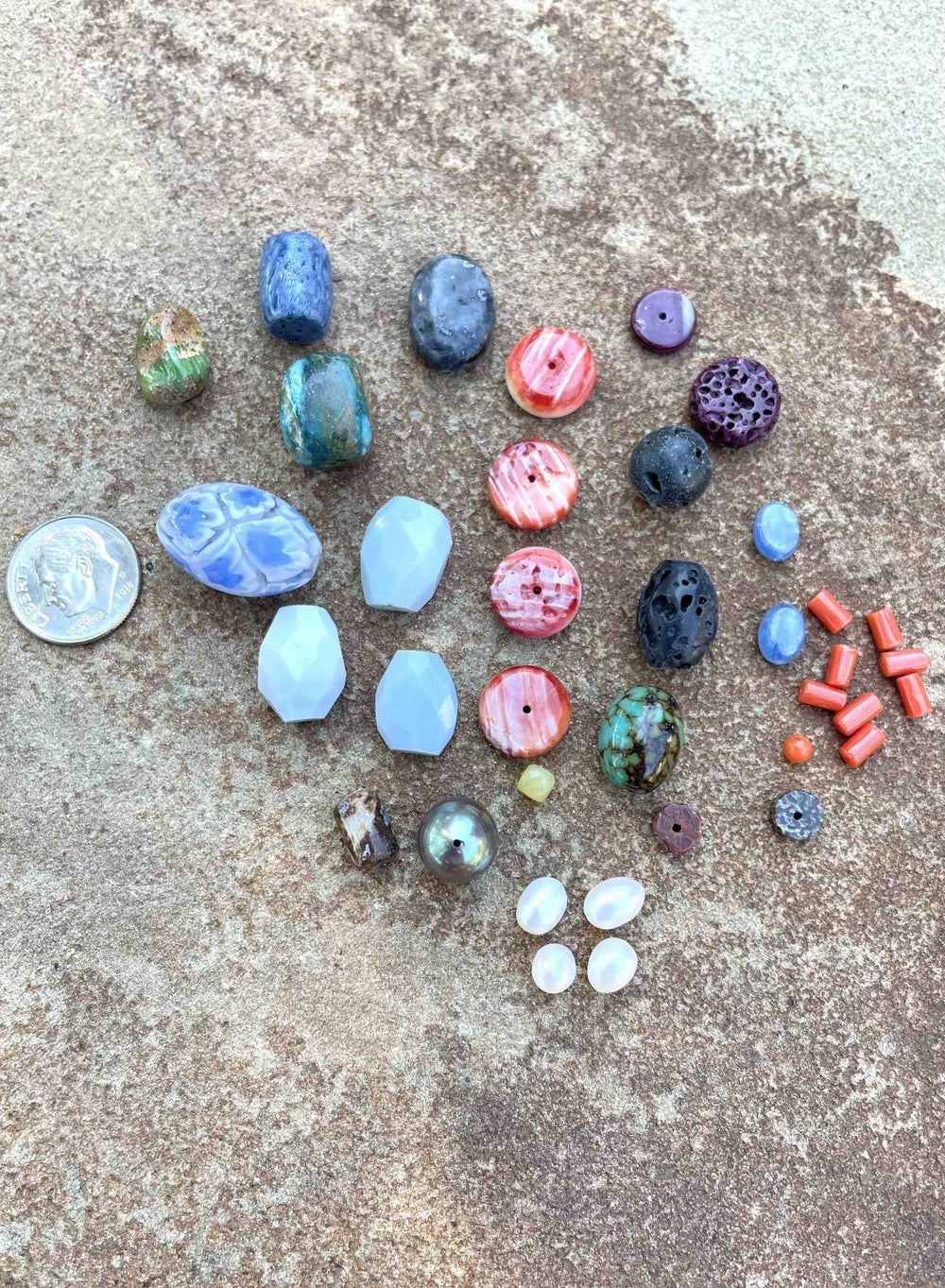 CLOSEOUT LOT of Mixed Gemstone Beads, Spiny Oyster, Blue Opal, Coral and More