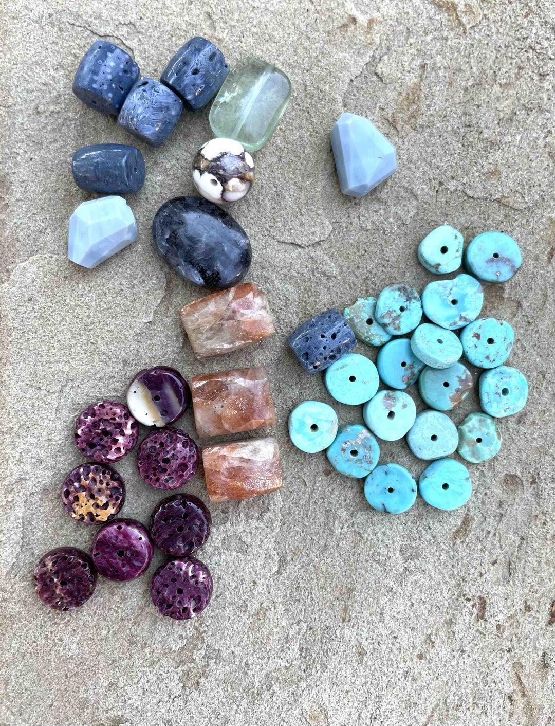 CLOSEOUT LOT of Mixed Gemstone Beads Turquoise Blue Sponge