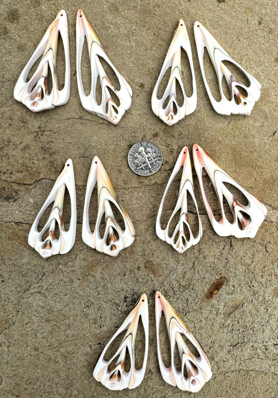 Conch Shell Slice Earring Bead Pairs Approximately 25x50mm