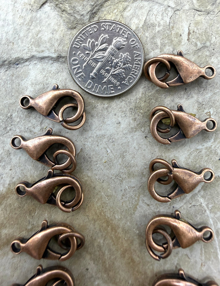 Copper BIG Lobster Claw Clasp with Jump Ring Pack of 5