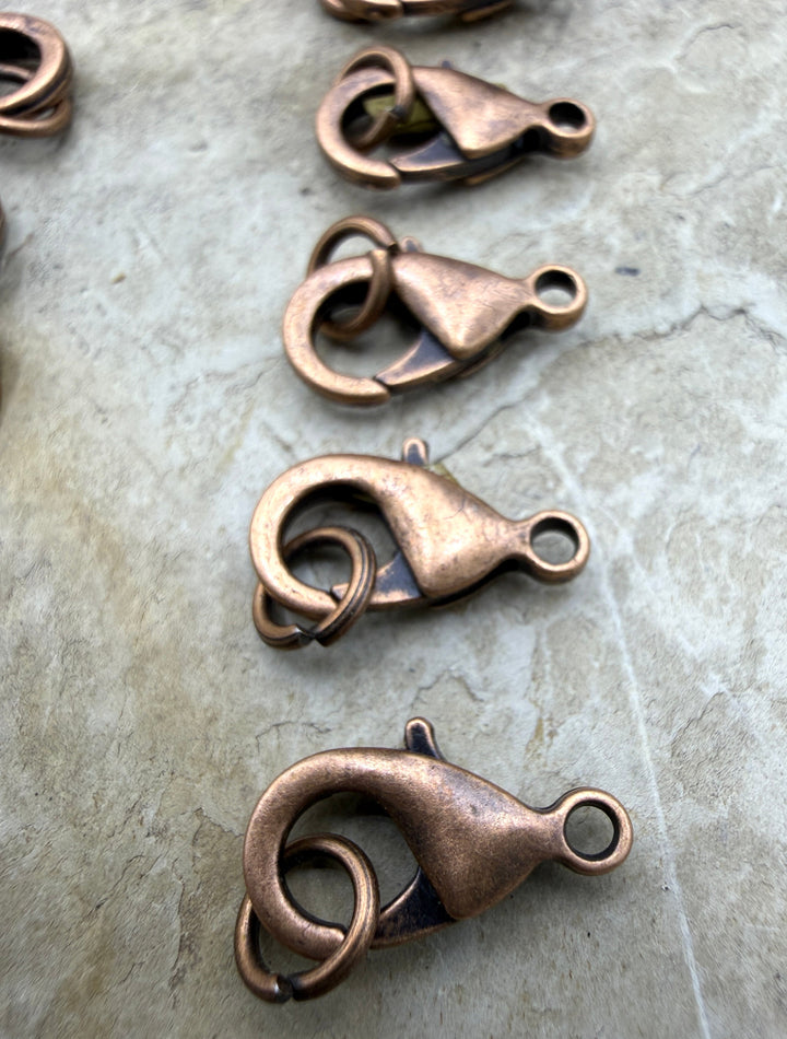 Copper BIG Lobster Claw Clasp with Jump Ring Pack of 5