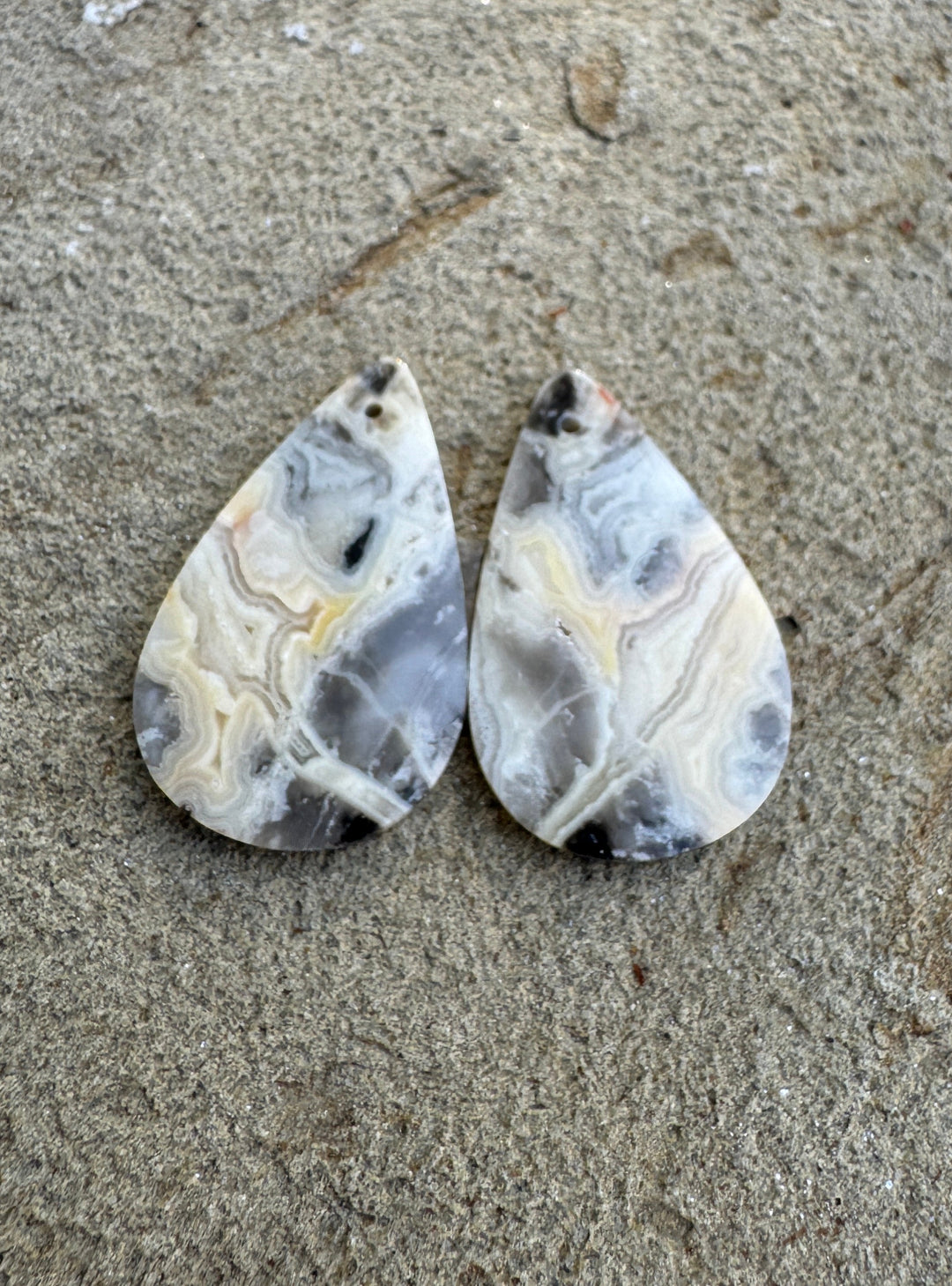 Crazy Lace Agate BIG Matching Earring Slab Bead Pair