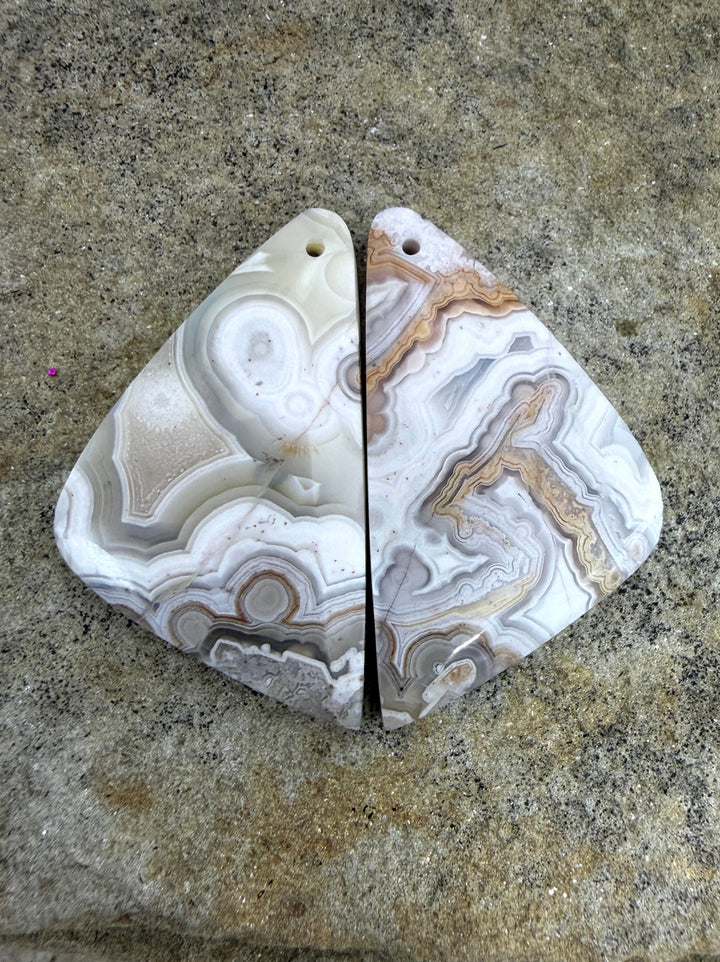 Crazy Lace Agate BIG Matching Earring Slab Bead Pair