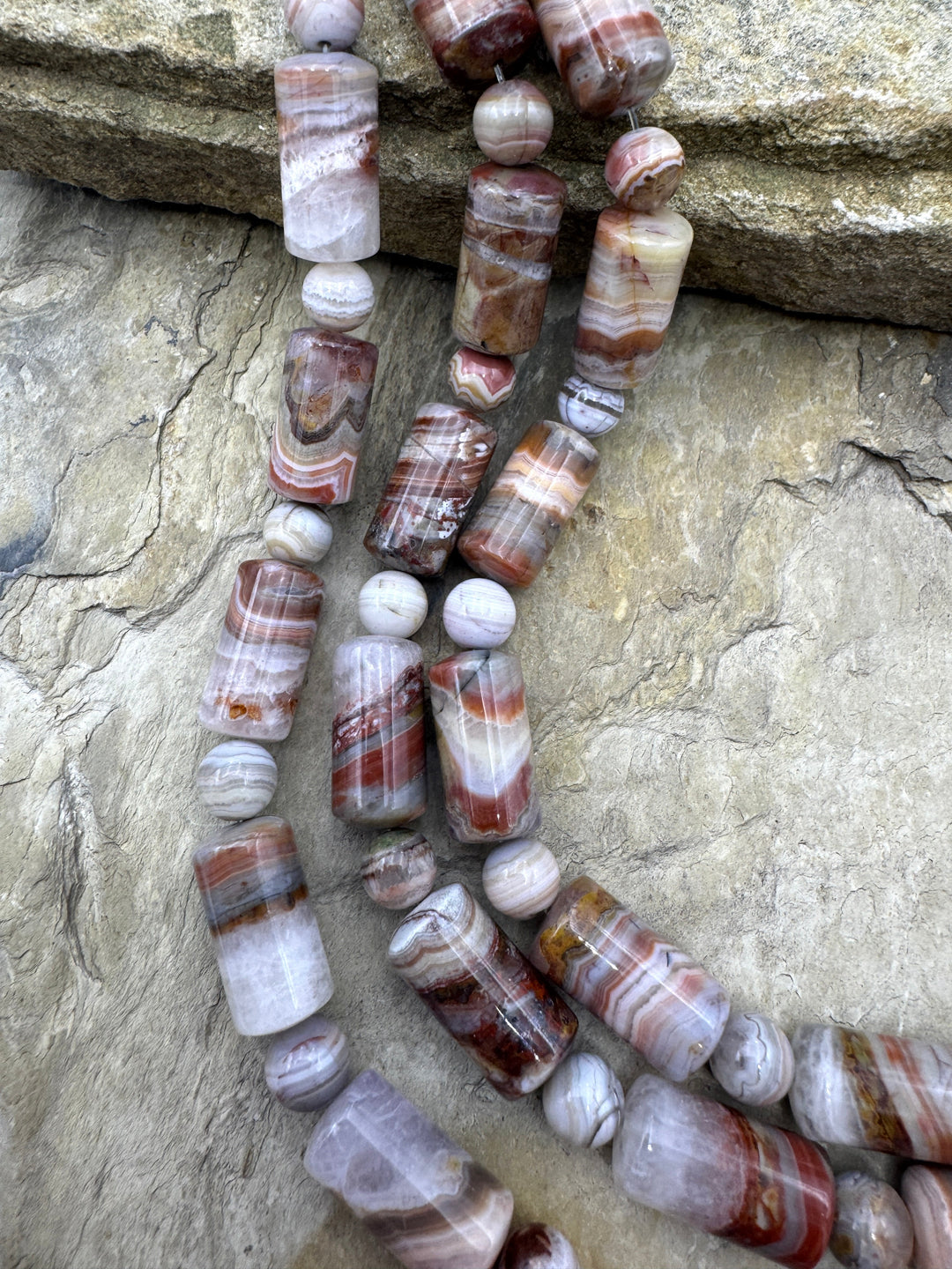 Crazy Lace Agate Designer Mixed Shape Bead Strand 11 Inch