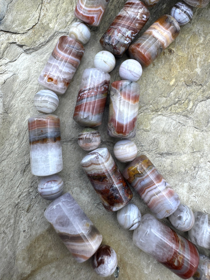 Crazy Lace Agate Designer Mixed Shape Bead Strand 11 Inch