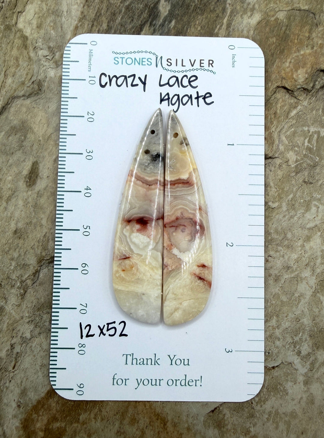 Crazy Lace Agate Earring Bead Slab Pair 12x52mm - Laguna