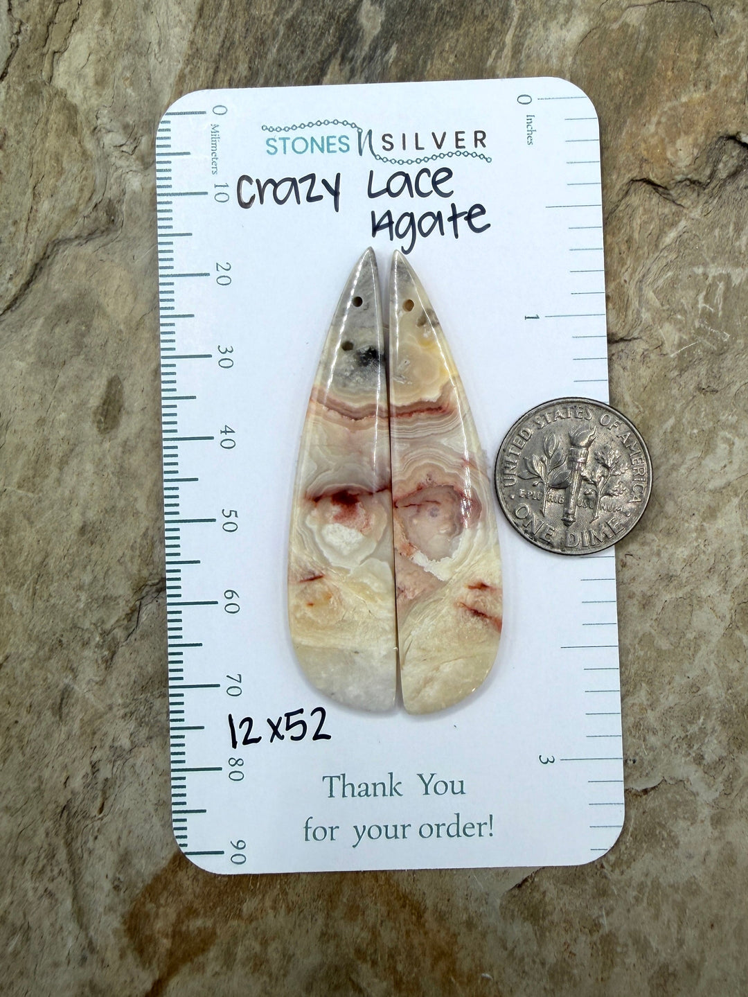 Crazy Lace Agate Earring Bead Slab Pair 12x52mm - Laguna