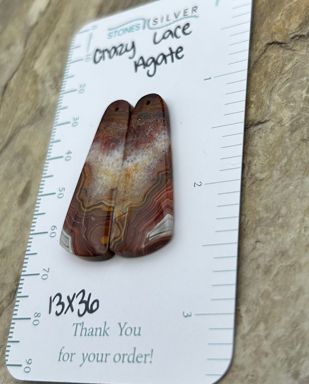 Crazy Lace Agate Earring Bead Slab Pair 13x36mm - Laguna