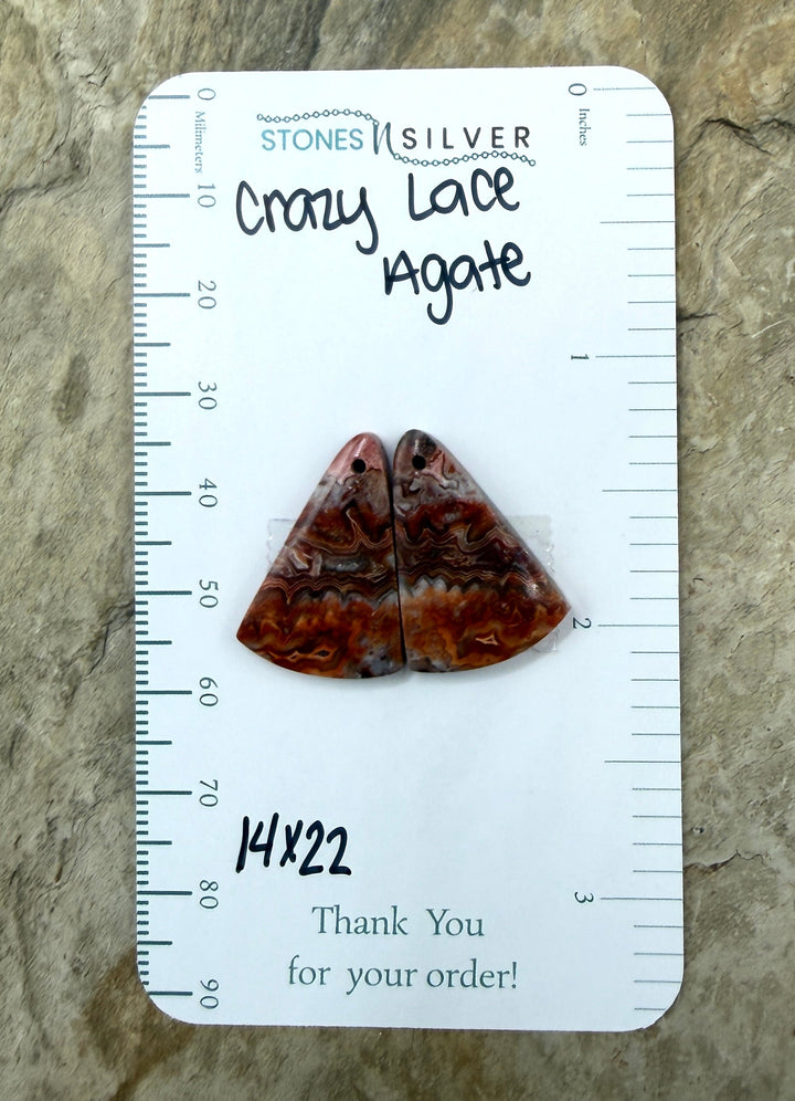 Crazy Lace Agate Earring Bead Slab Pair 14x22mm - Laguna