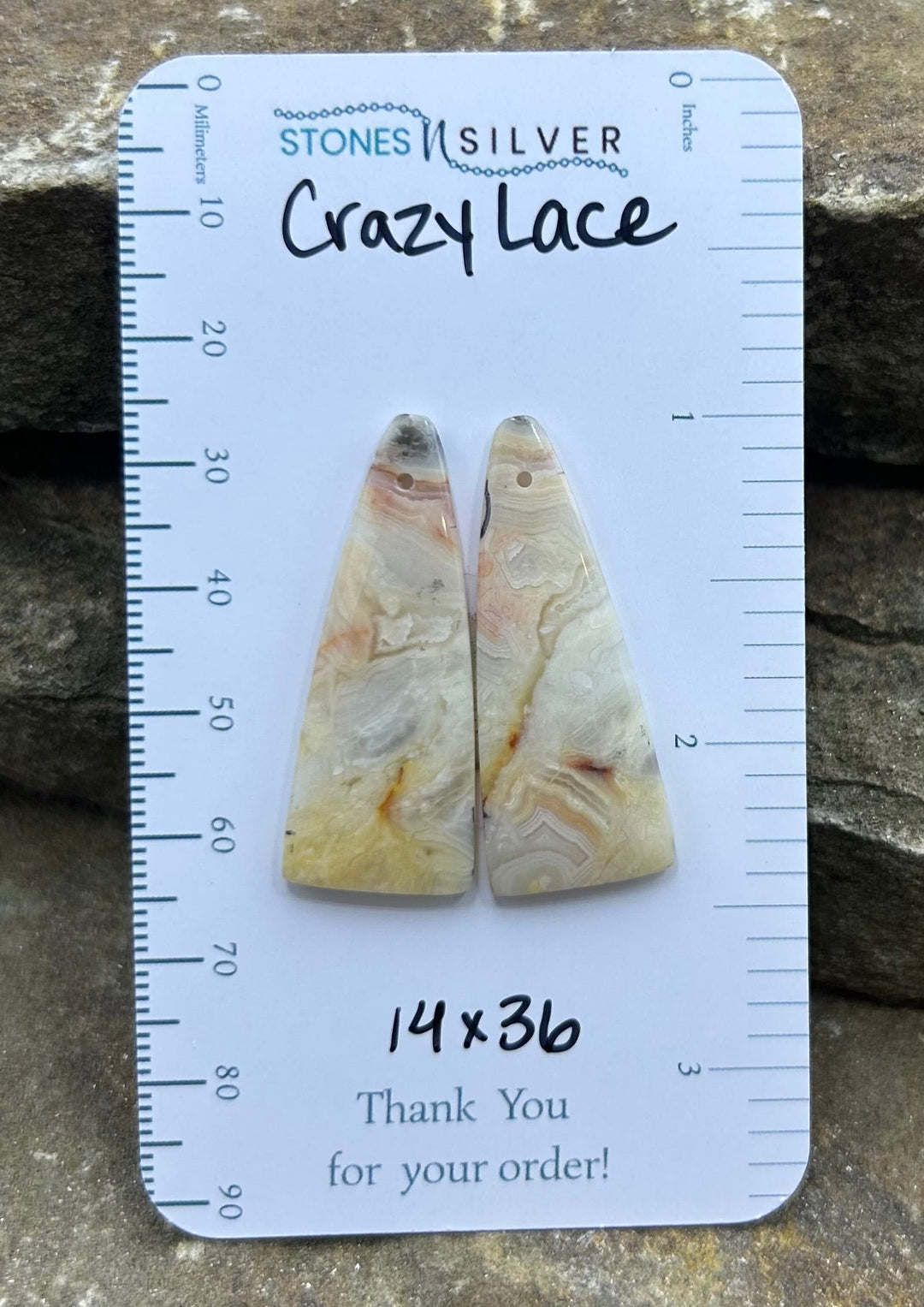 Crazy Lace Agate Earring Bead Slab Pair 14x36mm - Laguna
