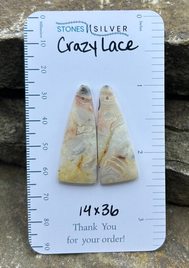 Crazy Lace Agate Earring Bead Slab Pair 14x36mm - Laguna