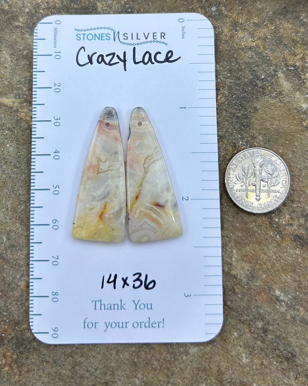 Crazy Lace Agate Earring Bead Slab Pair 14x36mm - Laguna