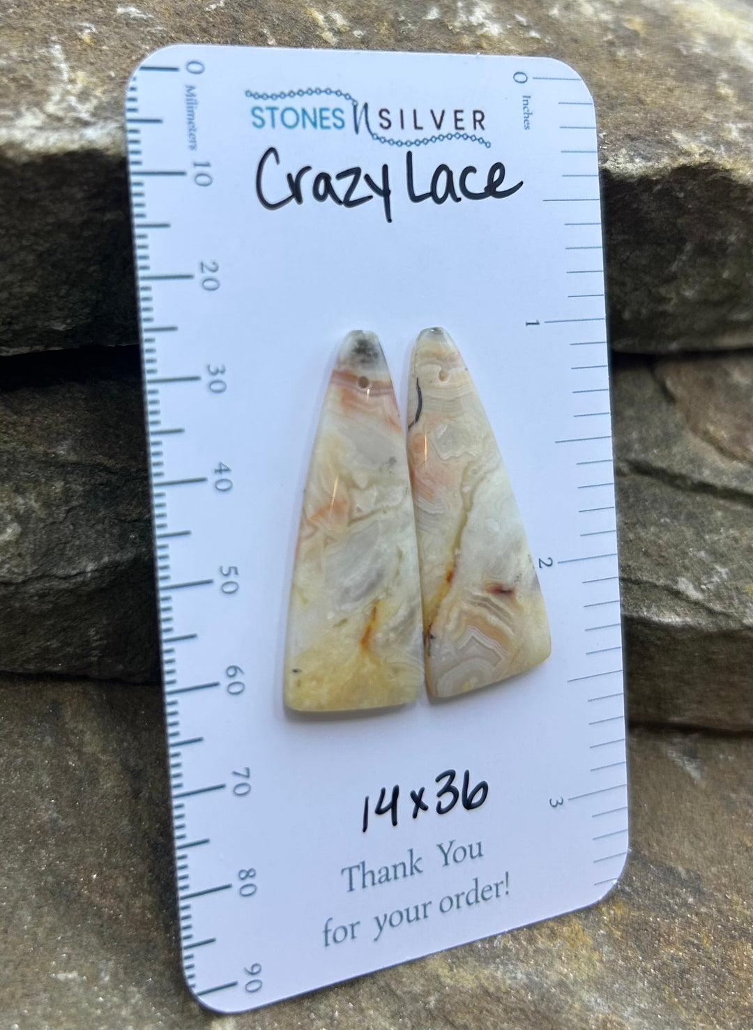 Crazy Lace Agate Earring Bead Slab Pair 14x36mm - Laguna