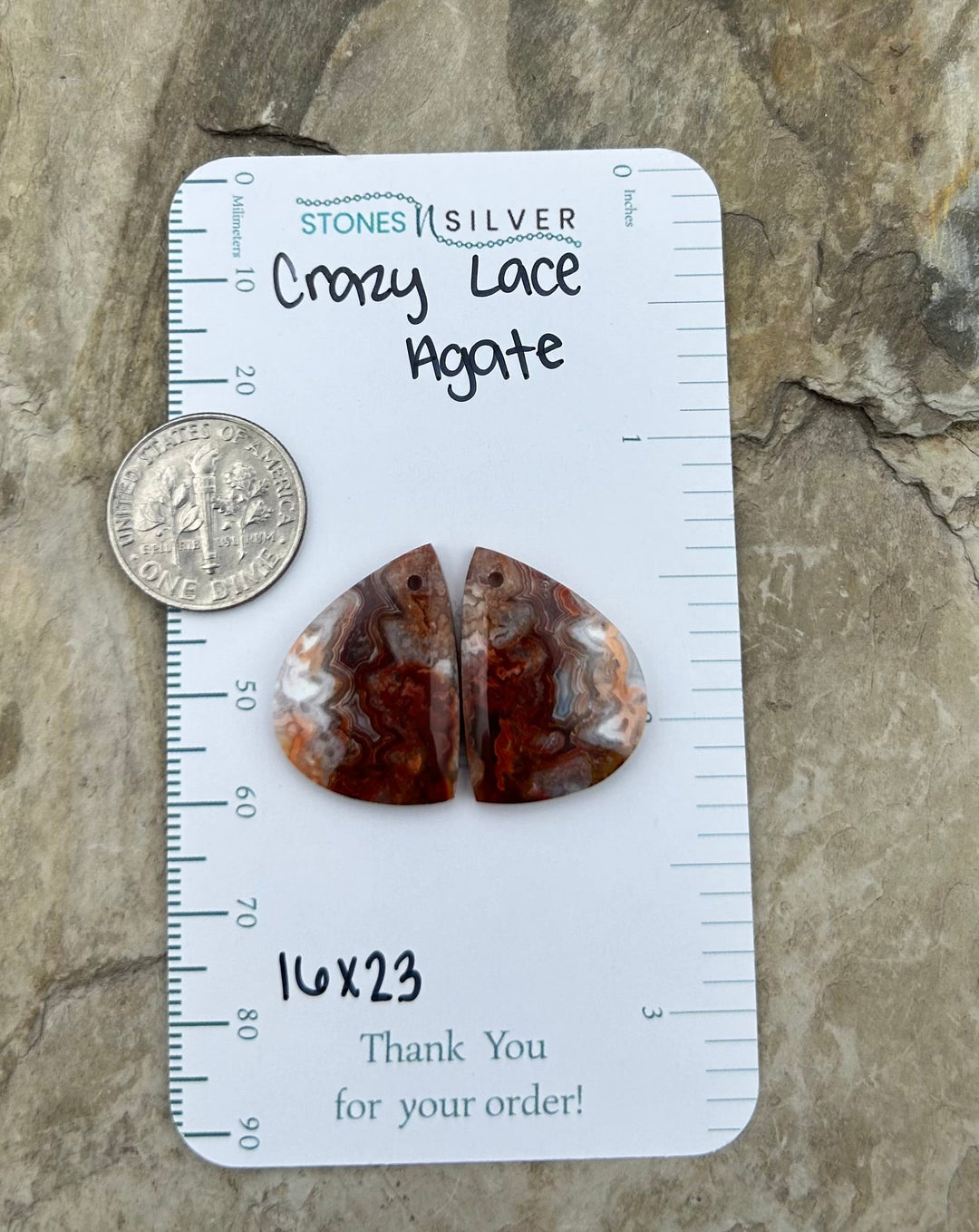 Crazy Lace Agate Earring Bead Slab Pair 16x23mm - Laguna