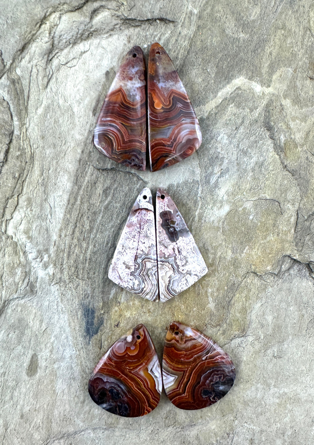 Crazy Lace Agate Matching Earring Slab Bead Pair (select