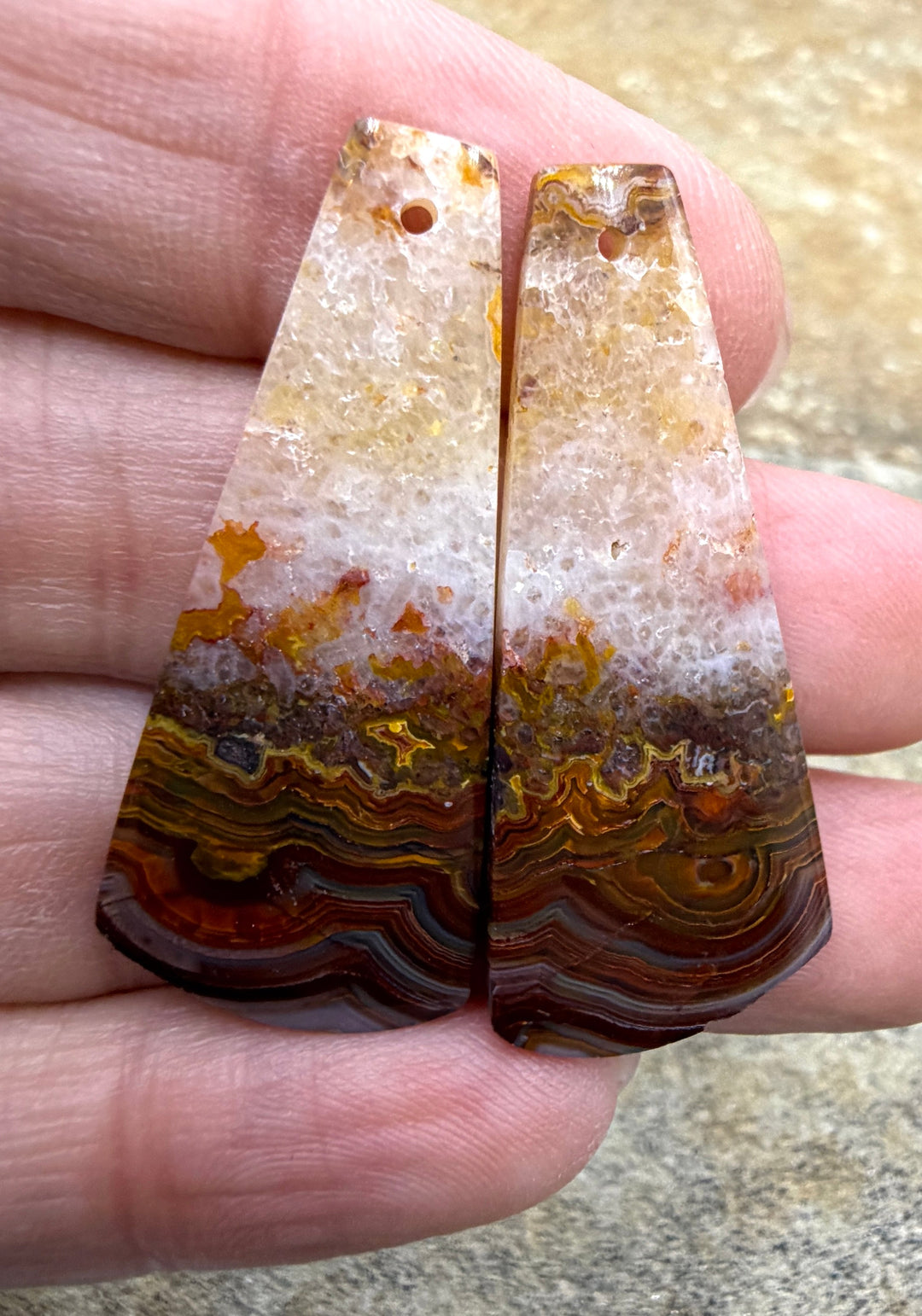 Crazy Lace Agate (Mexico) Matching Earring Slab Bead Pair