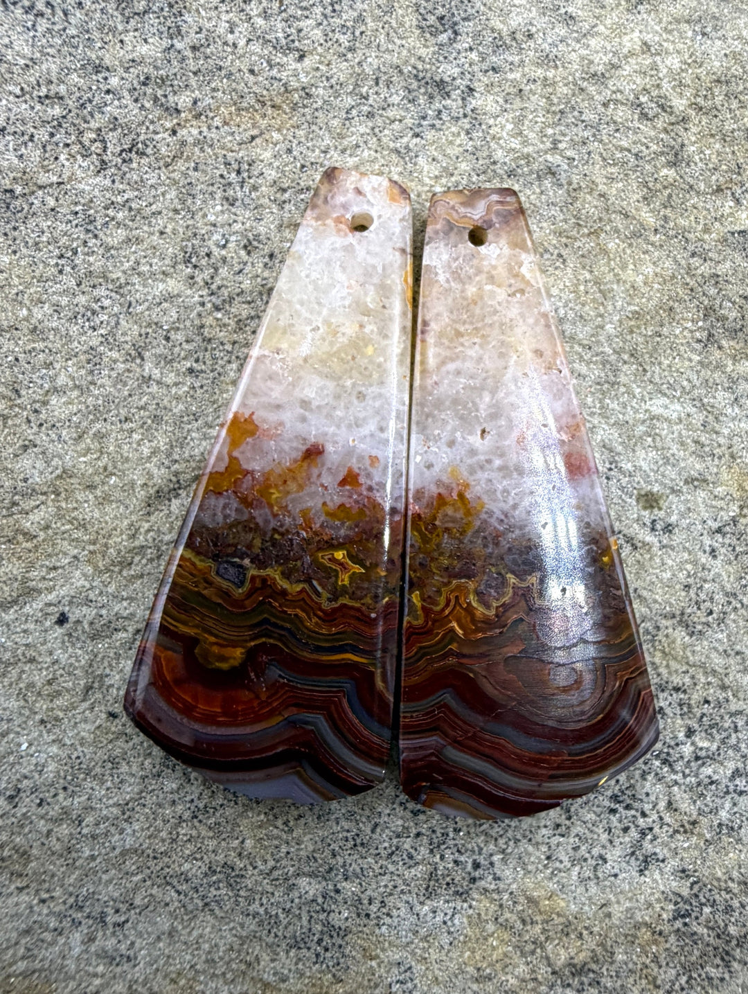 Crazy Lace Agate (Mexico) Matching Earring Slab Bead Pair