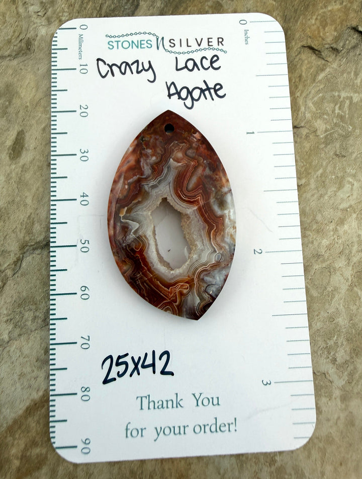 Crazy Lace Agate with Druzy Pocket Focal Pendant Bead