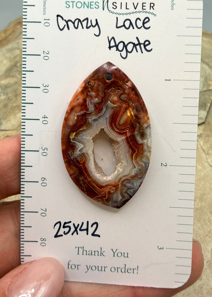 Crazy Lace Agate with Druzy Pocket Focal Pendant Bead