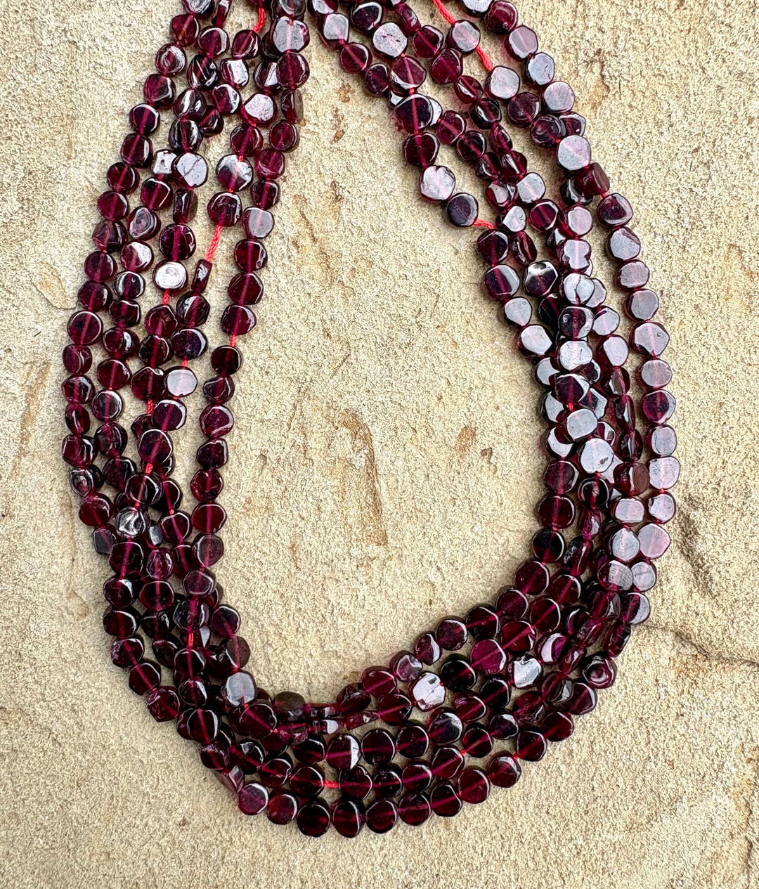 Dark Red Garnet 5mm Semi-Round Beads 16 inch Strand - Garnet