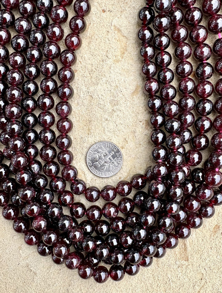 Dark Red Garnet 8mm Round Beads 16 inch Strand - Garnet