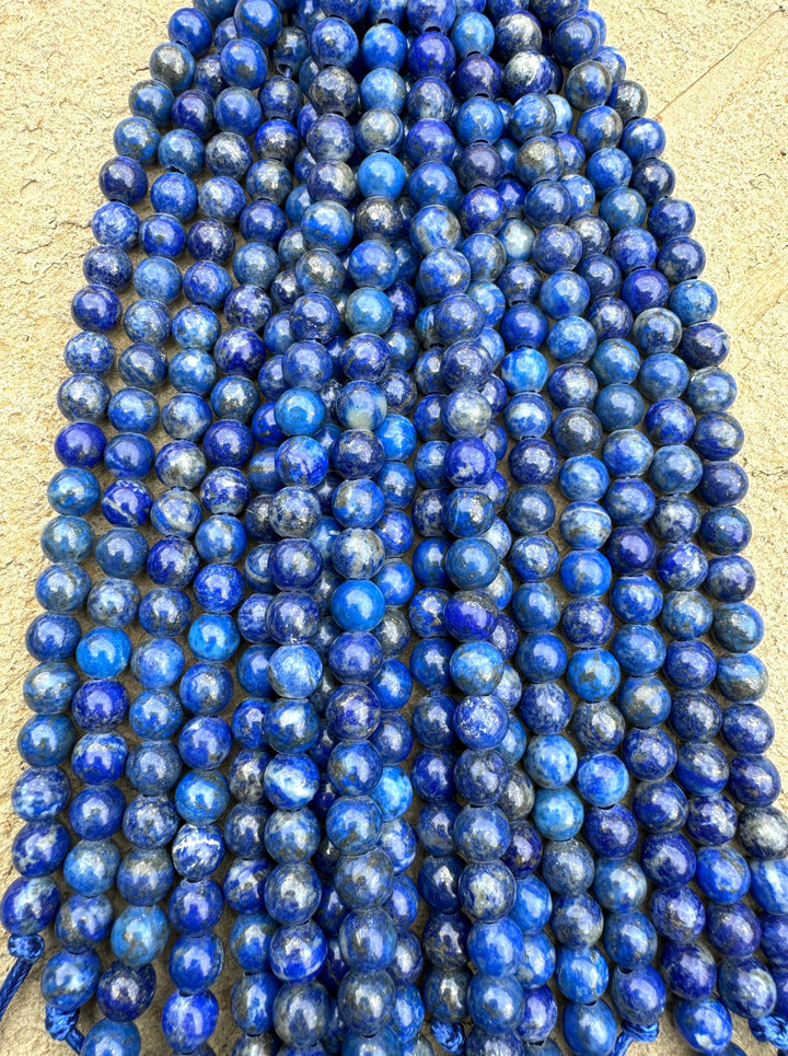 Deep Blue Lapis Lazuli 8mm Large Hole Round Beads 8 inch