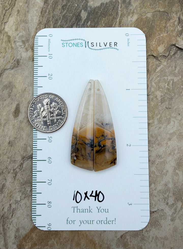 Dendritic Agate Earring Slab Bead Pair 10x40mm - Dendritic