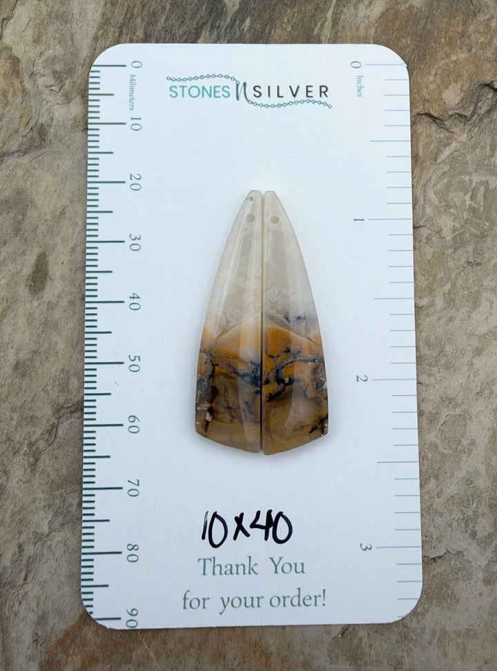 Dendritic Agate Earring Slab Bead Pair 10x40mm - Dendritic