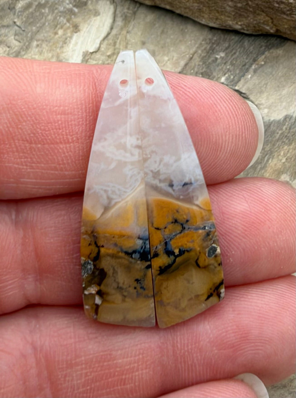 Dendritic Agate Earring Slab Bead Pair 10x40mm - Dendritic