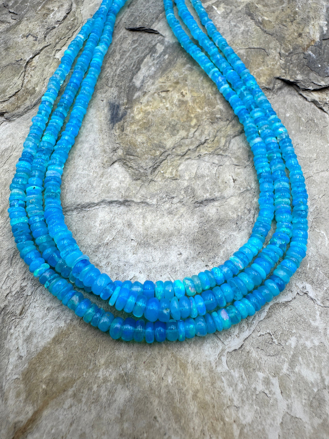 Electric Turquoise Ethiopian Opal (Dyed) Graduated 3-4mm