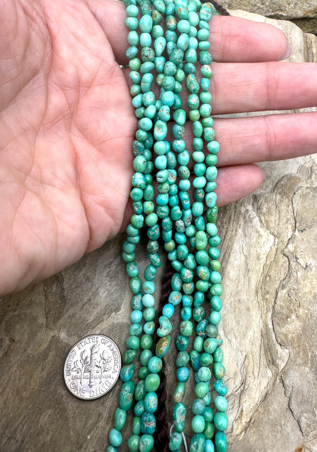 Emerald Valley (NV) Turquoise,3-5mm Rounded Nuggets 16 Inch