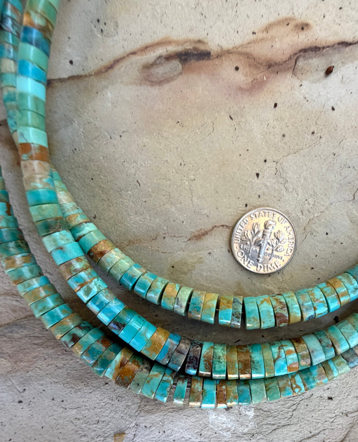 Kingman Turquoise (Arizona) Graduated Heishi 3-8mm 16 Inch