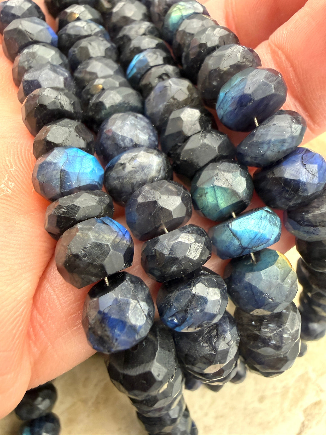 Flashy Black Labradorite Graduated 6-10mm Faceted Rondelle
