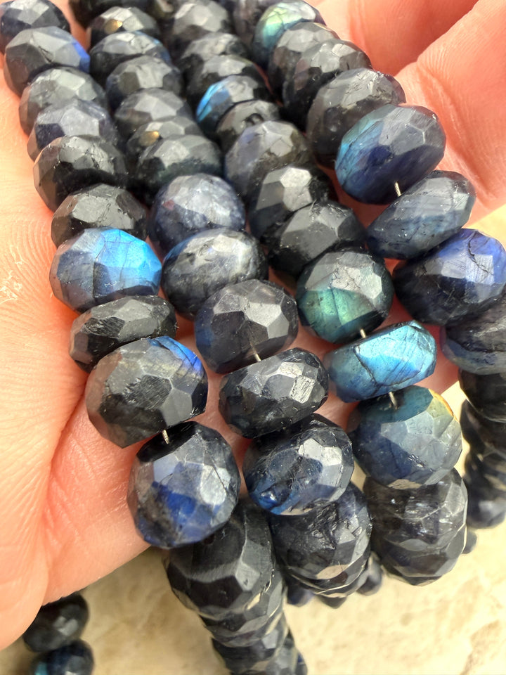 Flashy Black Labradorite Graduated 6-10mm Faceted Rondelle