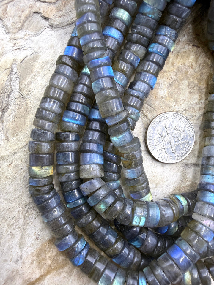 Flashy Labradorite 7mm Heishi 16 inch strand - Labradorite