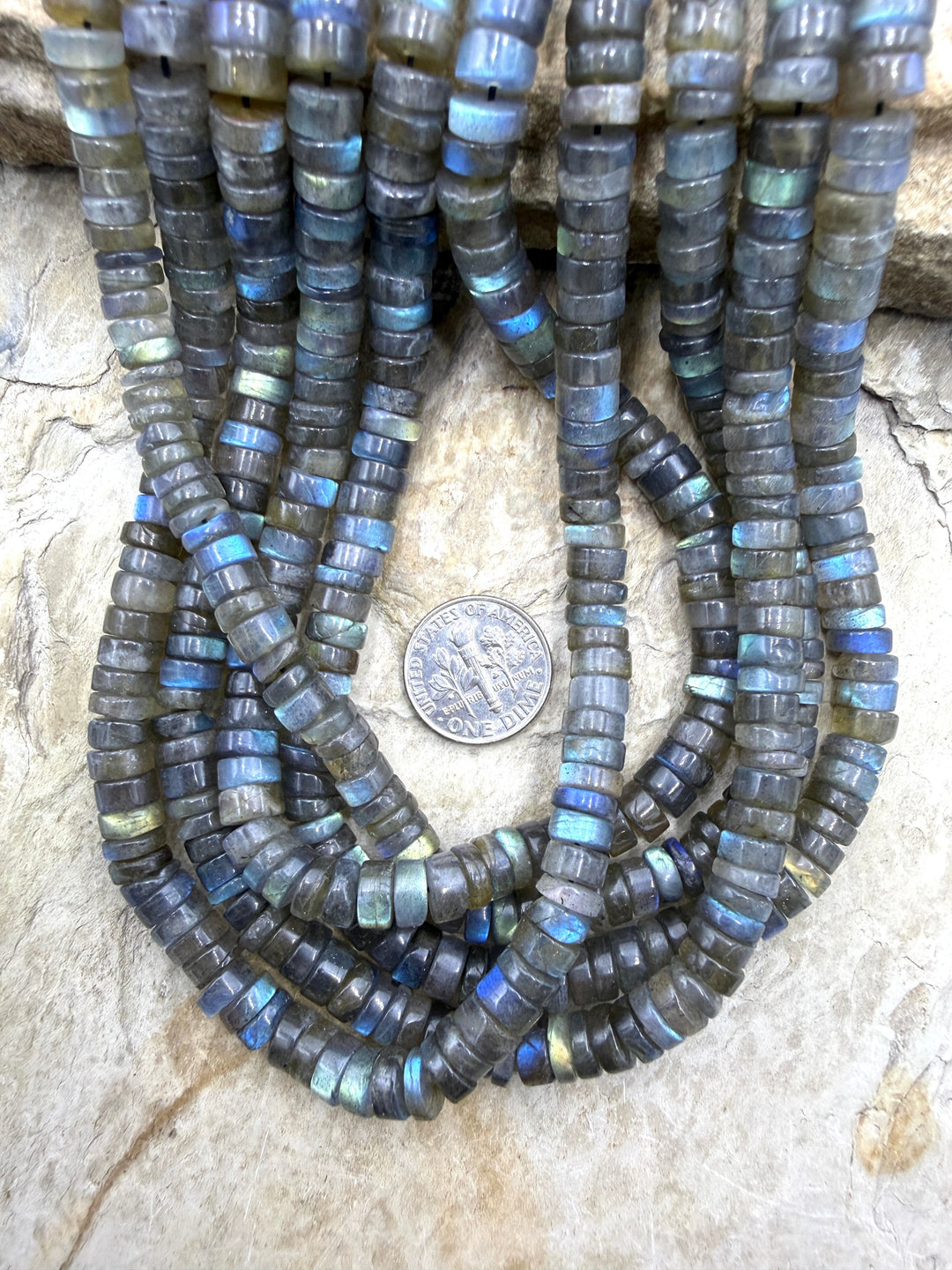 Flashy Labradorite 7mm Heishi 16 inch strand - Labradorite