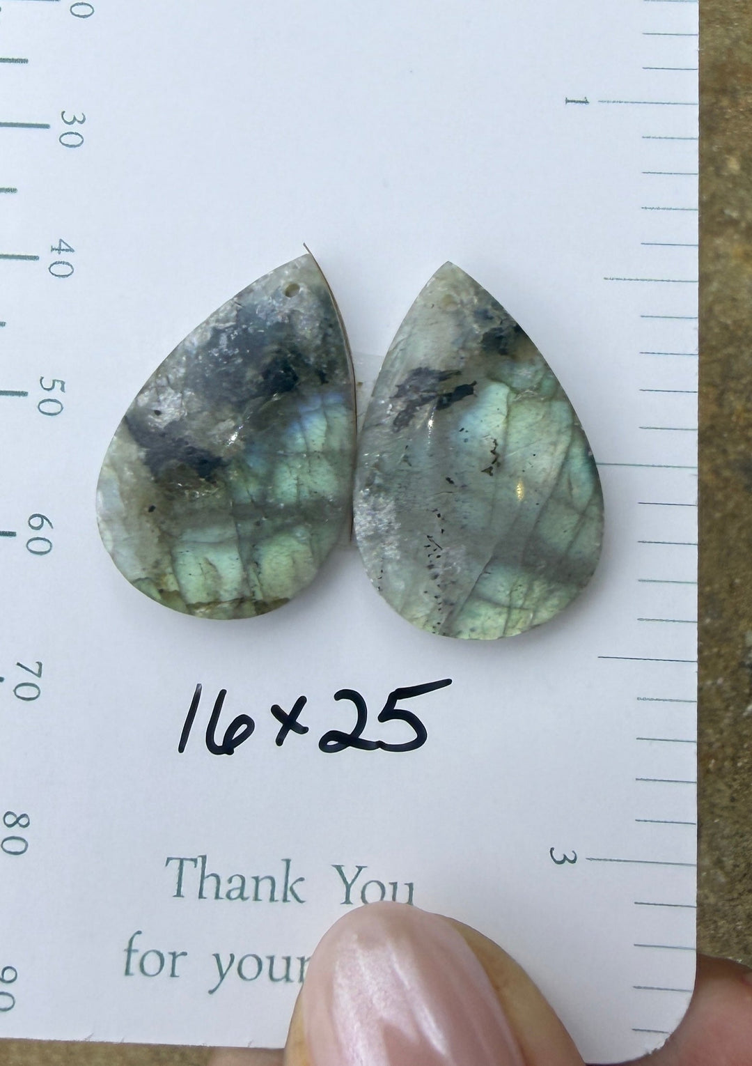 Flashy Labradorite Earring Slab Bead Pair 16x25mm