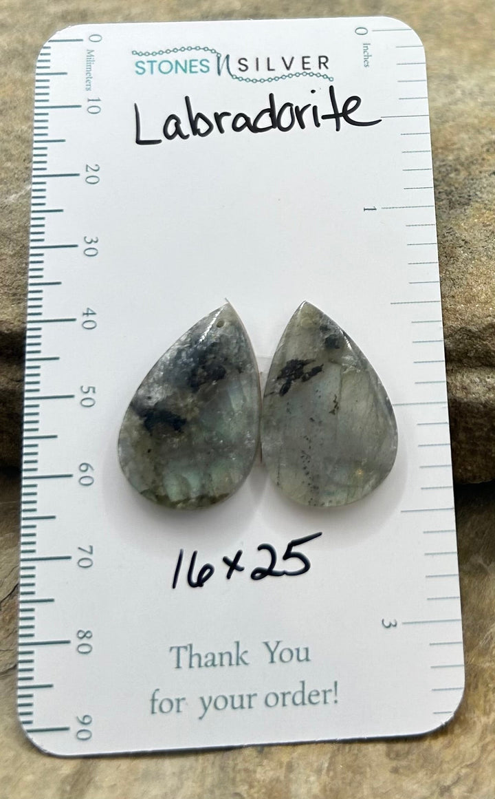 Flashy Labradorite Earring Slab Bead Pair 16x25mm