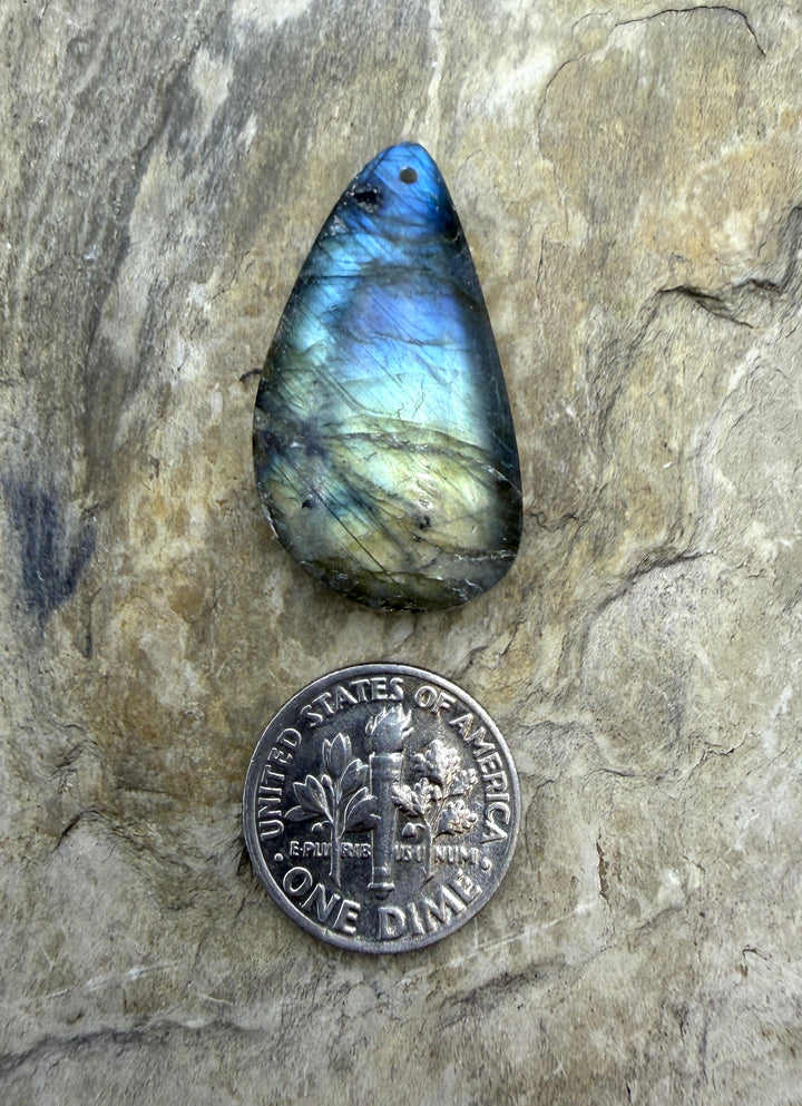 Flashy Labradorite Focal Pendant Bead 17x33mm - Labradorite