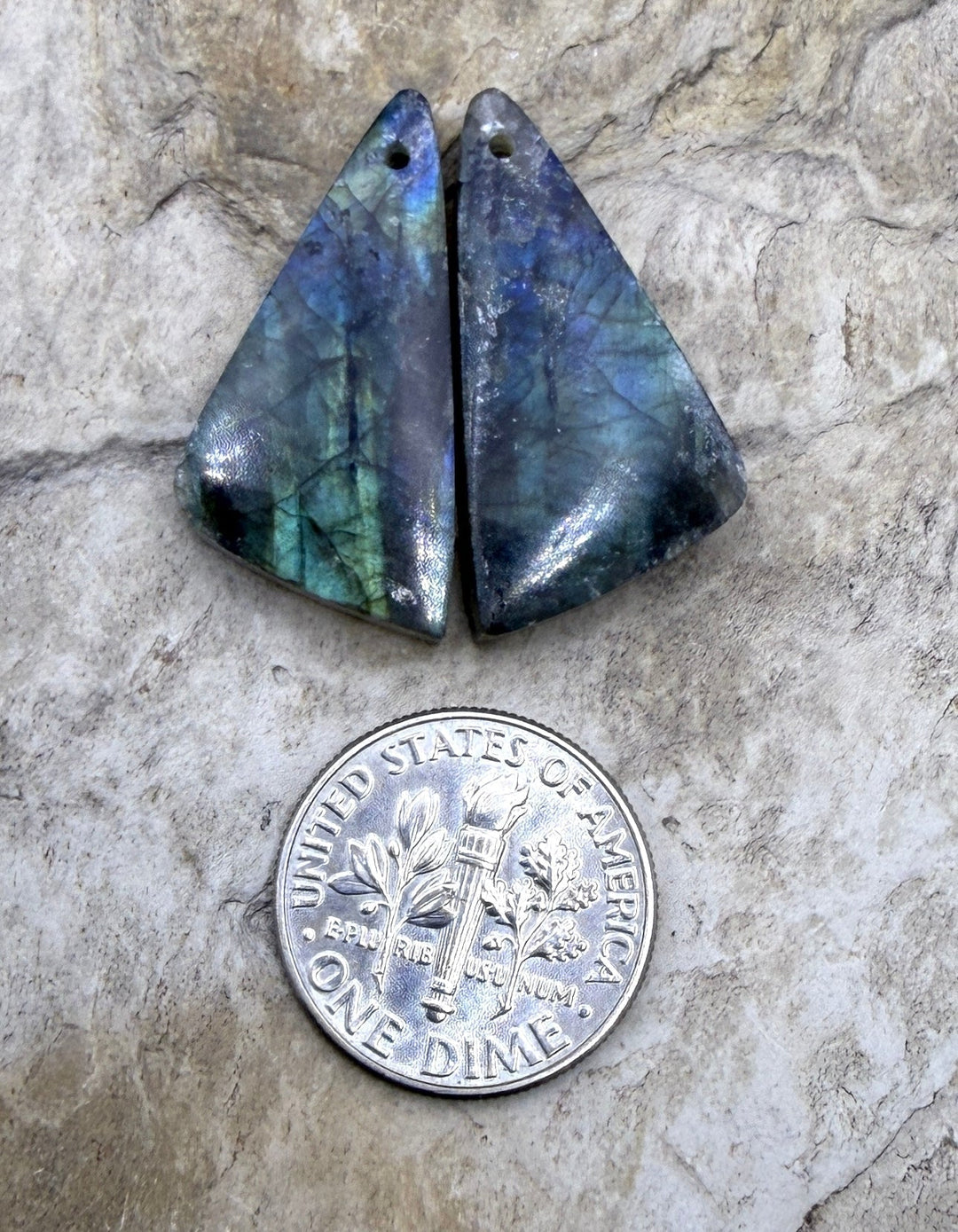Flashy Labradorite Matching Earring Slab Bead Pair 13x26mm