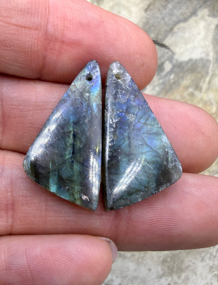 Flashy Labradorite Matching Earring Slab Bead Pair 13x26mm