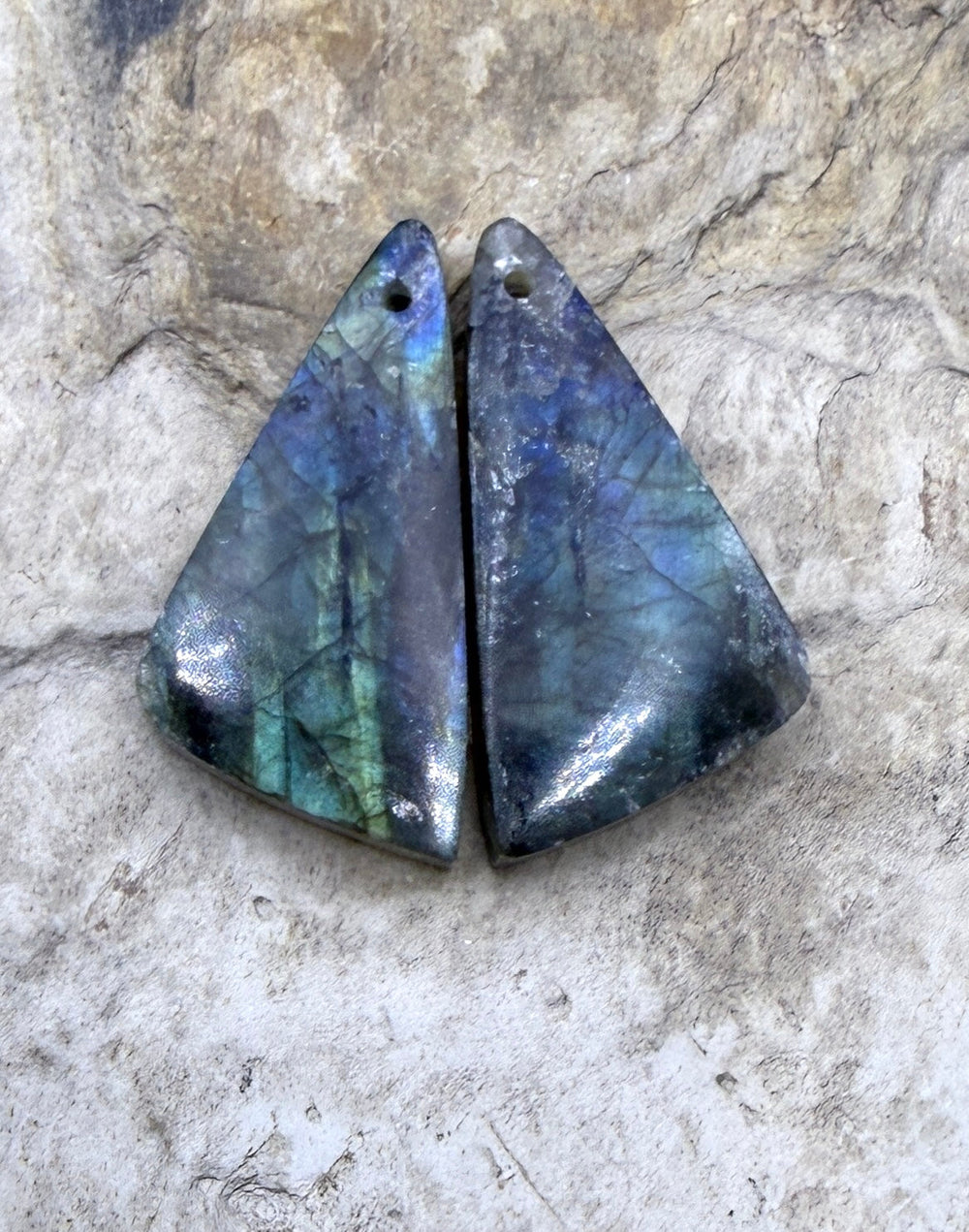 Flashy Labradorite Matching Earring Slab Bead Pair 13x26mm