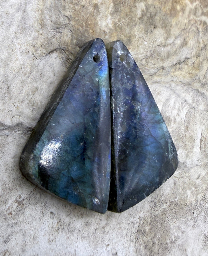 Flashy Labradorite Matching Earring Slab Bead Pair 13x26mm