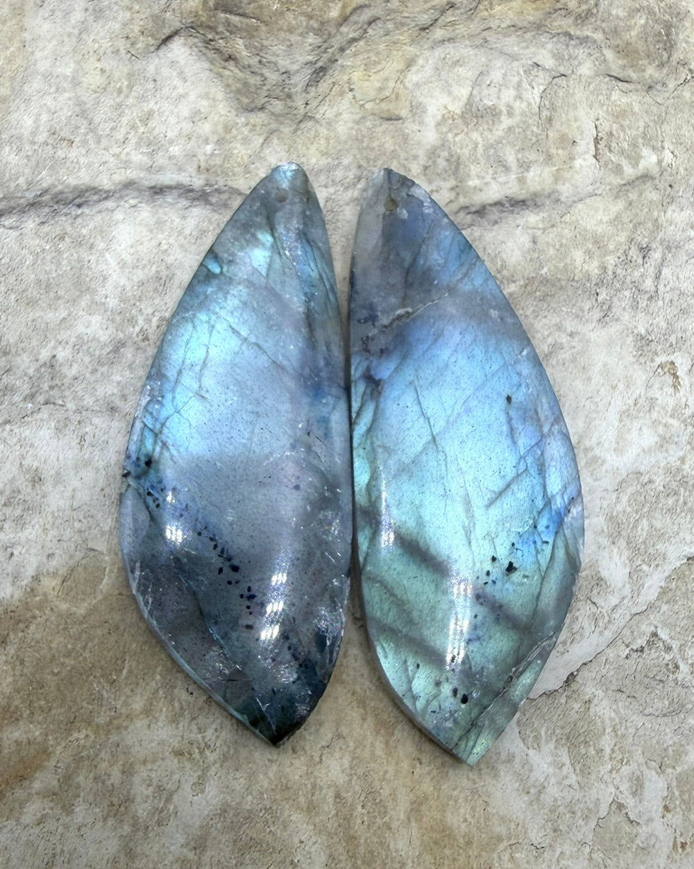Flashy Labradorite Matching Earring Slab Bead Pair 17x43mm