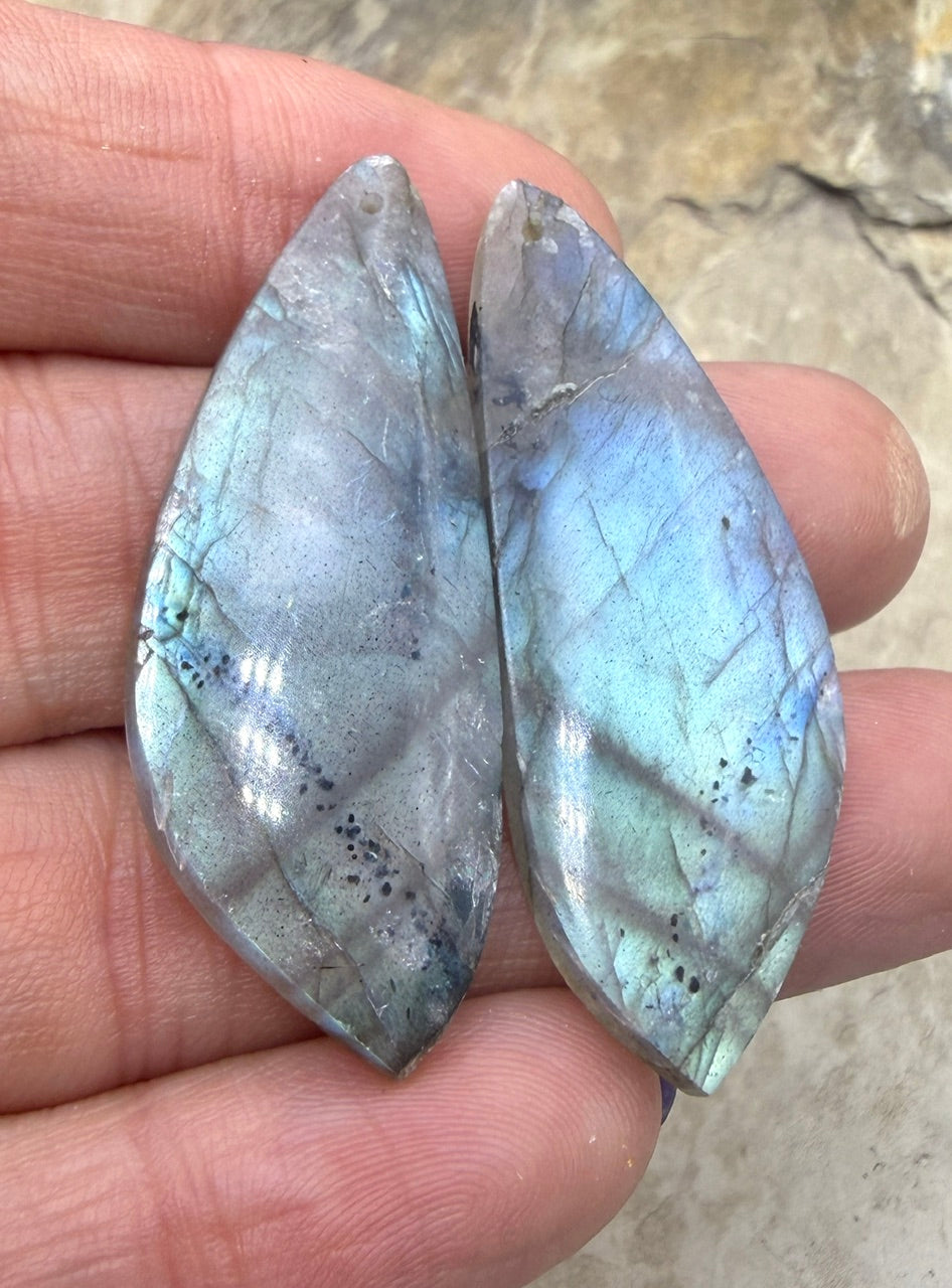 Flashy Labradorite Matching Earring Slab Bead Pair 17x43mm