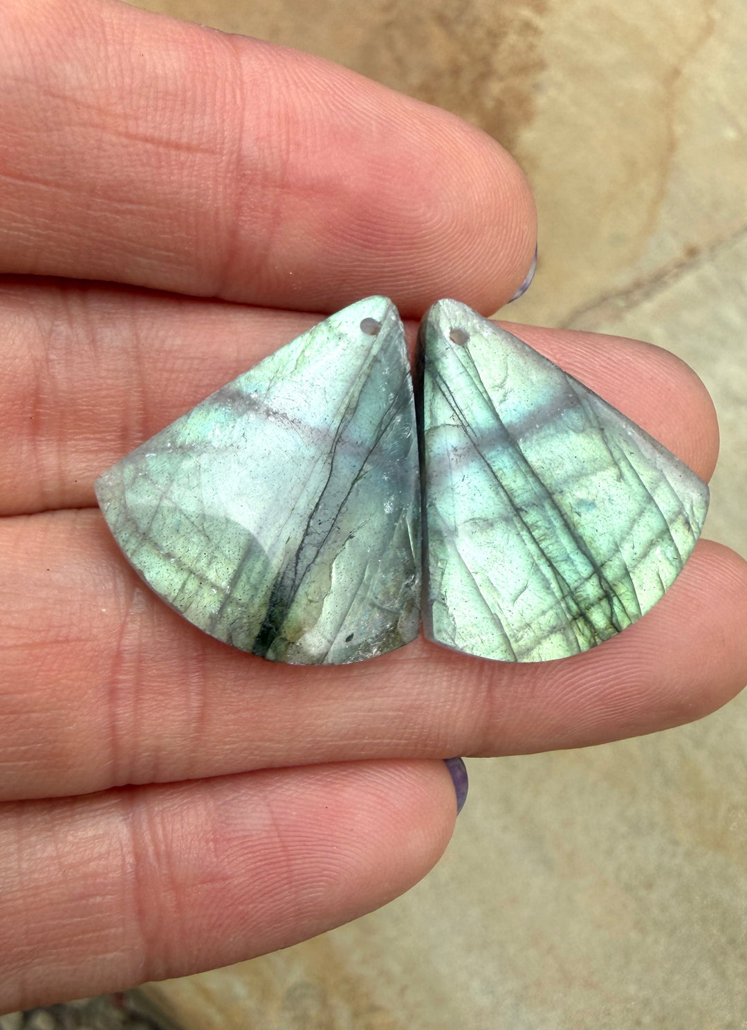 Flashy Labradorite Matching Earring Slab Bead Pair 22x24mm